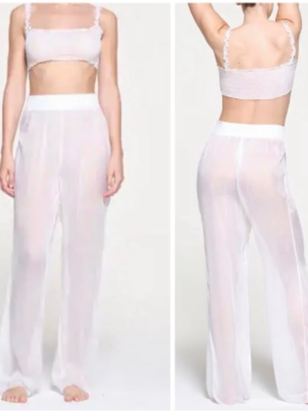 SKIMS Romance Chiffon 100% Silk Smocked Wide leg Pants NWT | Medium